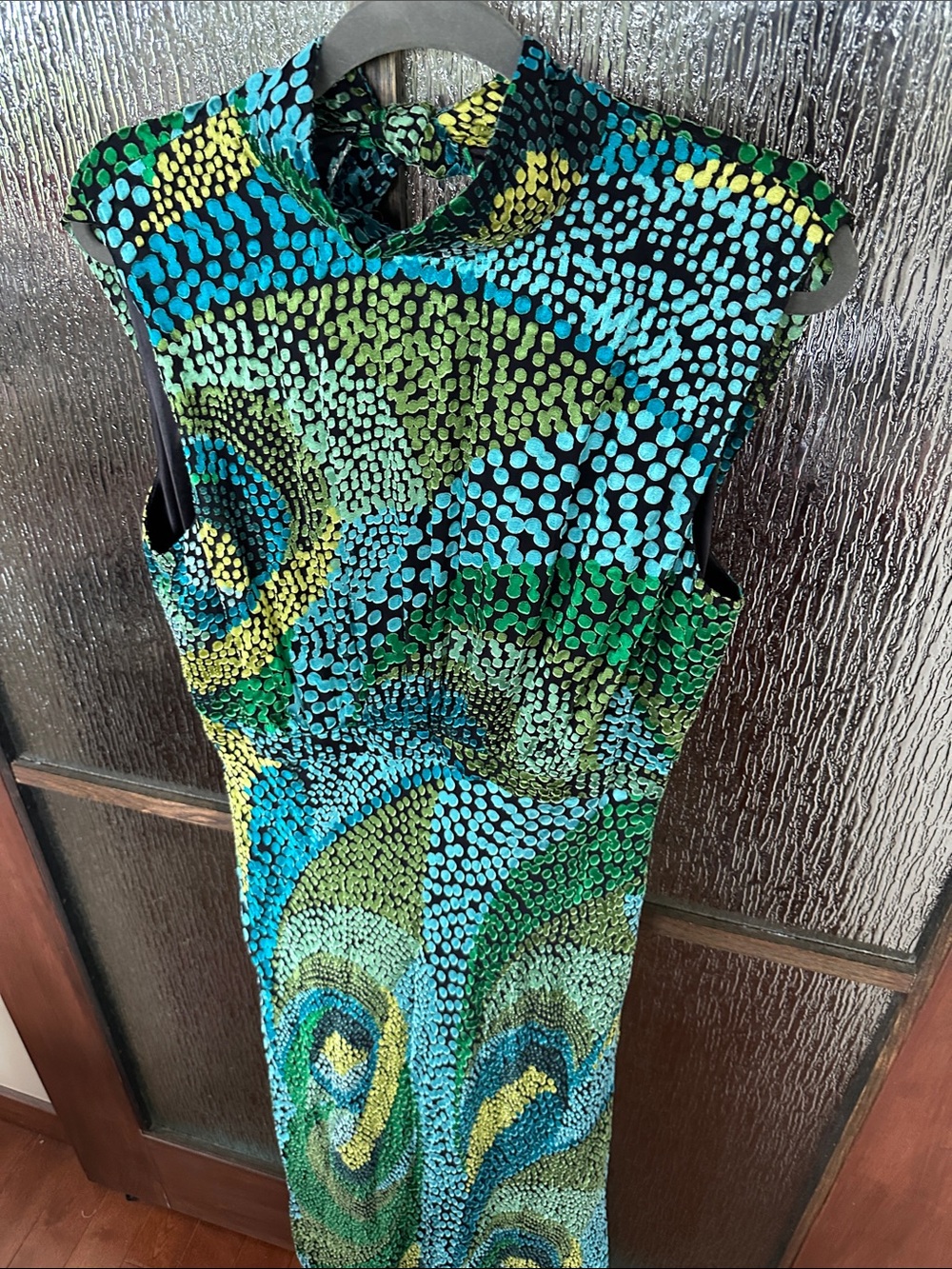 SALONI Fleur Dot Print Dress Sleeveless High-Neck Green Patterned Maxi US 12 - Picture 14 of 17